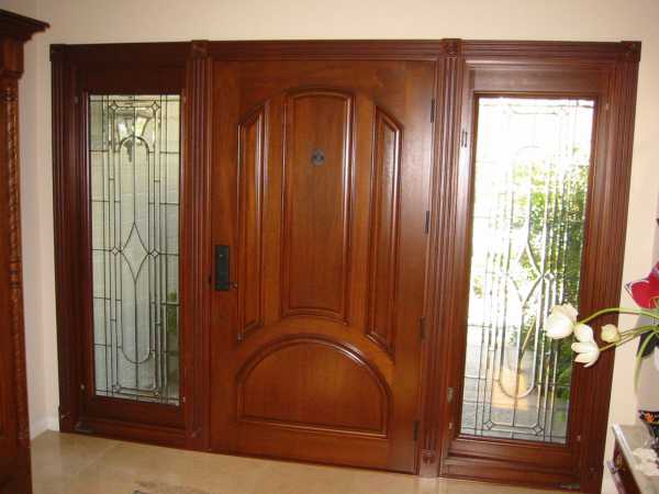 image detail page for Mahogany single entry door with custom glass sidelights
