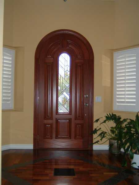 image detail page for Mahogany radius single entry door with custom glass